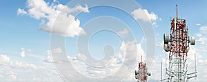 Signal tower for communication industrial on blue sky background