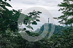 Signal tower on mountain ridge on Wugong Mountain in Jiangxi, China