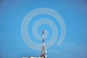 Signal tower or Telecommunication with blue sky and cloud.