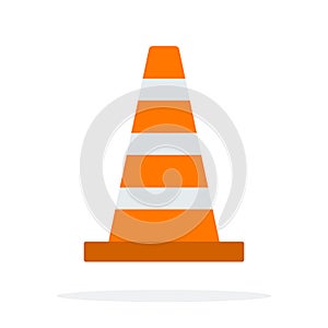 Signal traffic cone vector flat material design isolated object on white background.