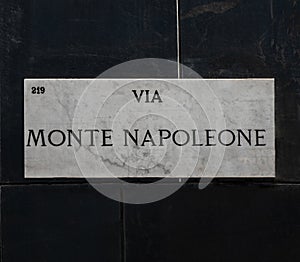 signal of Via Montenapoleone in Milan, Italy, Europe