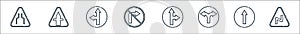 signaling line icons. linear set. quality vector line set such as right reverse bend, ahead only, direction, go straight or right