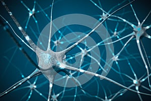 Signals in neurons in brain, 3D illustration of neural network