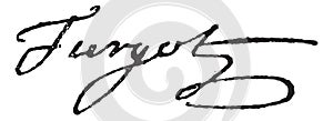 Signature of Anne-Robert-Jacques Turgot or Baron de Laune or Turgot 1727-1781, vintage engraving