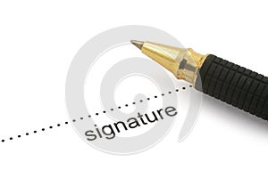 Signature and ballpoint pen