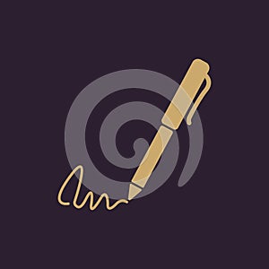 The signature icon. Pen and undersign, underwrite, ratify symbol. Flat