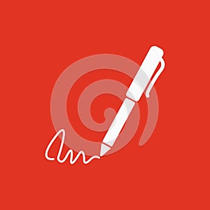 The signature icon. Pen and undersign, underwrite, ratify symbol. Flat