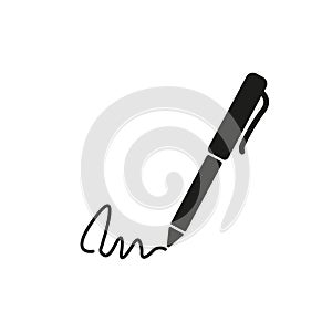 The signature icon. Pen and undersign, underwrite, ratify symbol. Flat