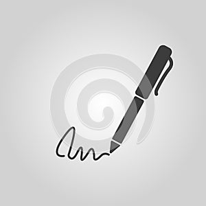 The signature icon. Pen and undersign, underwrite, ratify symbol. Flat