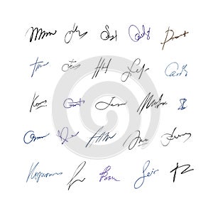 Signature set. Fictitious autograp