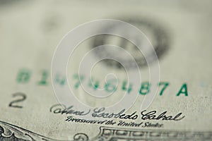 Signature of treasurer on dollar banknote