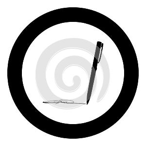 Signature using pen Ink writing concept icon in circle round black color vector illustration flat style image