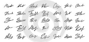 Signatures set. Fictitious handwritten signatures template for signing documents. photo