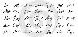Signatures set. Fictitious handwritten signatures template for signing documents. photo