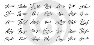 Signatures set. Fictitious handwritten signatures template for signing documents. photo