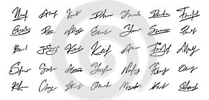 Signatures set. Fictitious handwritten signatures template for signing documents. photo