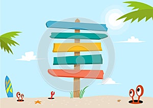 Signboard on a beach concept. Editable Clip Art. photo