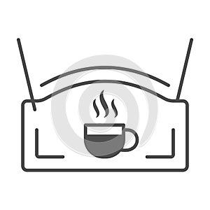 Signboard with cup of coffee and smoke solid icon, catering concept, shopsign with mug vector sign on white background