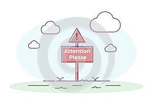 Signboard with exclamation mark and attention please quote. Vector illustration design photo