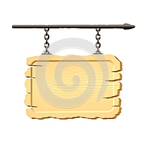 Signboard hanging on chains