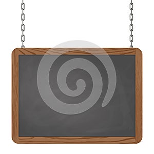 Signboard hanging on chains