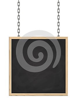 Signboard hanging on chains