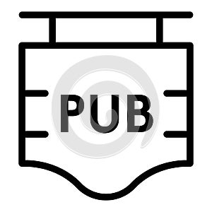 Signboard with inscription pub line icon. Wooden sign with text pub vector illustration isolated on white. Street