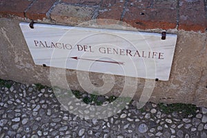 Signboard marble Plaque from Alhambra Palace in Granada City. Spain Spain