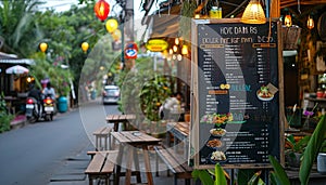 Signboard menu of eatery on street photo