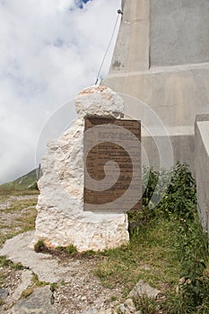 Signboard at the Monument to the Redeemer at Monte Guglielmo, Lombardy, Italy