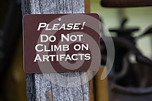 Signboard - Please do not climb on artifacts