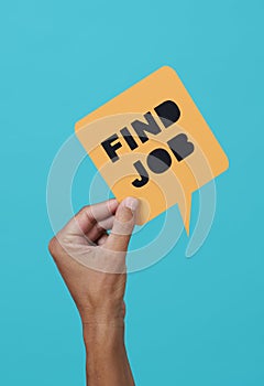 Signboard reads the text find job