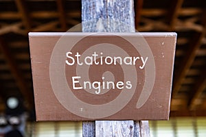 Signboard with text stationary engines