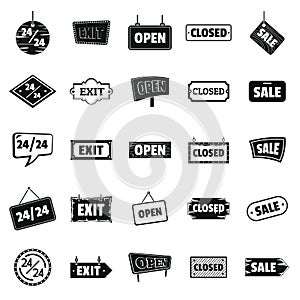 Signboards with text Design Elements icons set in silhouette style