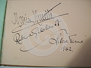 Signed autographs by famous stars of theatre photo