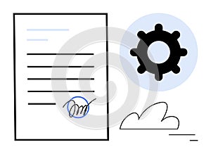 Signed Document with Gear Icon for Workflow and Automation Processes