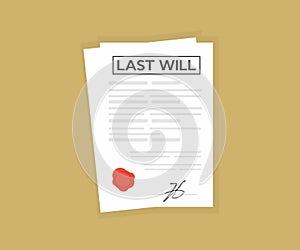 Signed last will. Document with stamp. Notarized testament logo design. Apostille and Notary services.