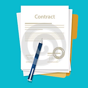 Signed paper deal contract icon agreement pen on desk flat business illustration vector