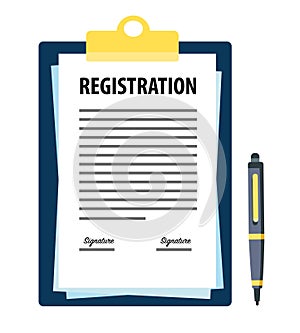 Signed registration document with pen photo