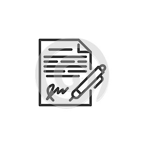Signing agreement contract line icon