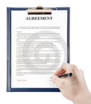 Signing a contract isolated on white