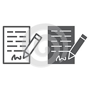 Signing contract line and glyph icon, business and agreement, form sign, vector graphics, a linear pattern on a white