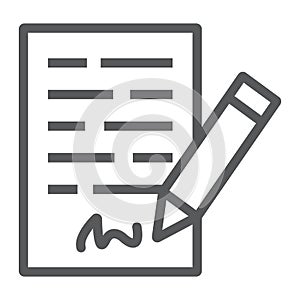 Signing contract line icon, business and agreement, form sign, vector graphics, a linear pattern on a white background