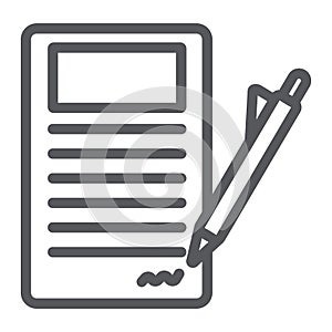 Signing contract line icon, paper and agreement, document sign, vector graphics, a linear pattern on a white background.