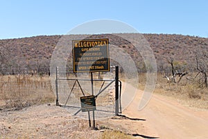 Signing at the entrance of Welgevonden Game Reserve in South Africa