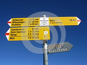 Signpost at Baschalvasee, Pizol