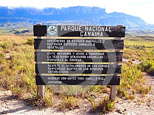 Signpost. Canaima National Park. Venezuela.