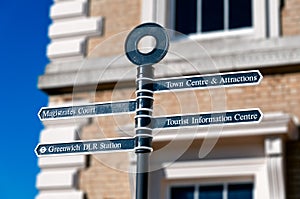 Signpost with destinations in London