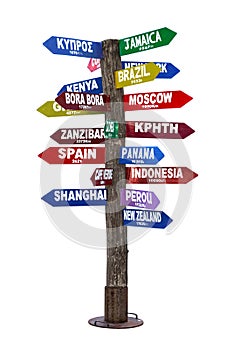 Signpost with Directions to Travel Destinations photo