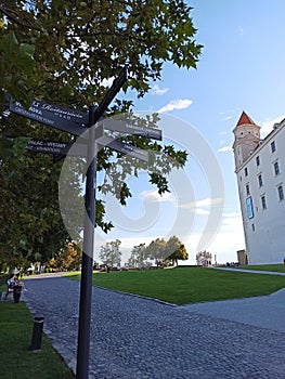 Signpost on the estate of the Bratislava Castle, Slovakia